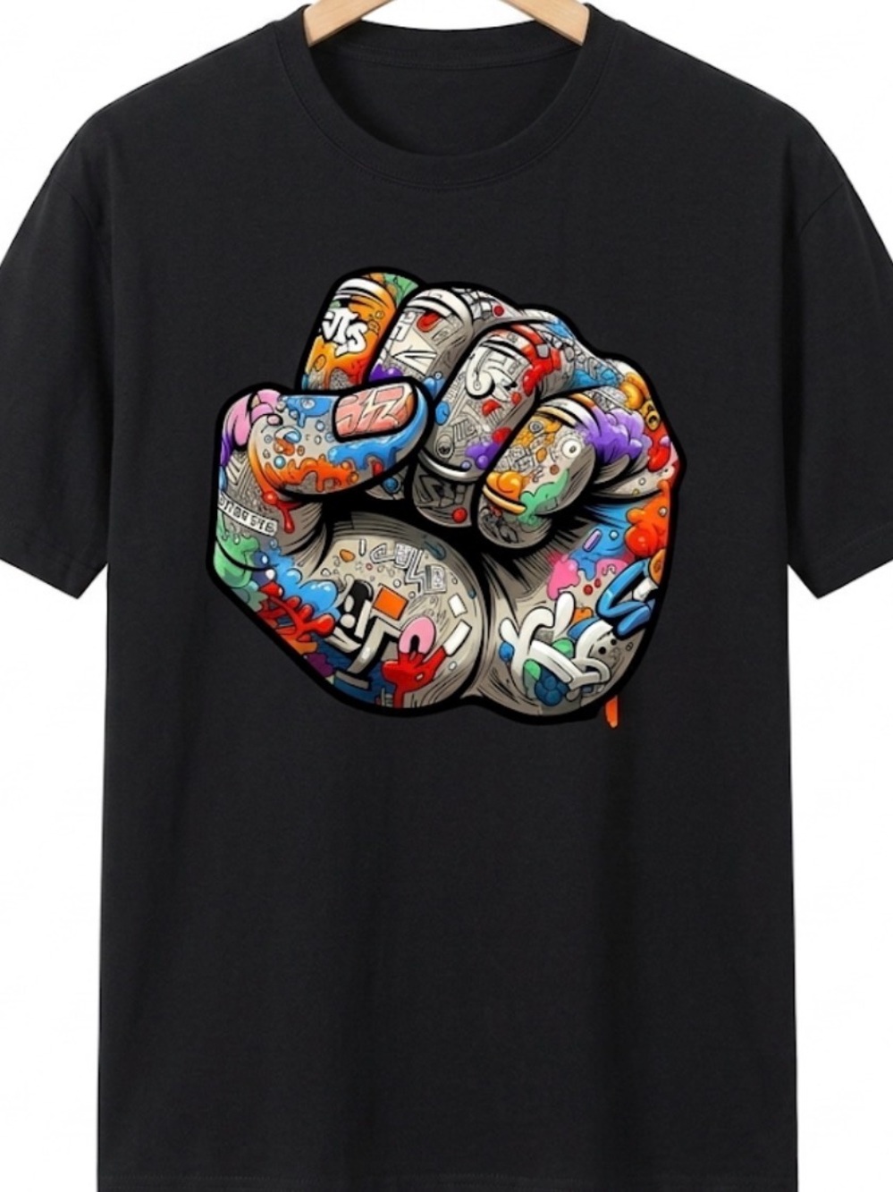 Urban Graffiti Fist Graphic Black T-Shirt Streetwear Art Tee